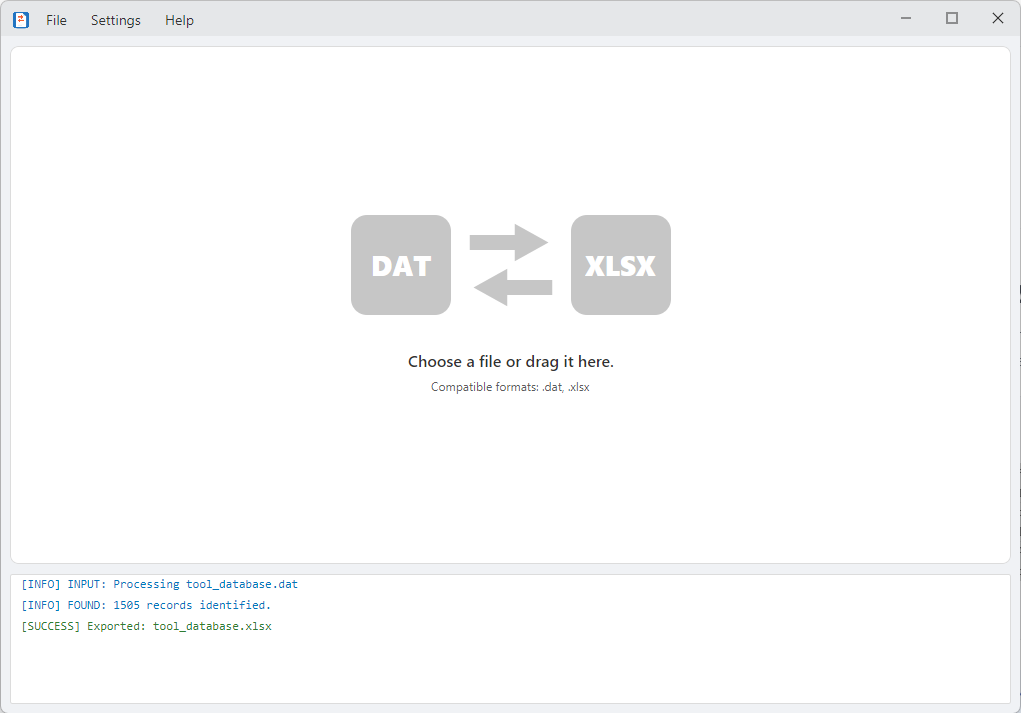 DAT Converter application interface